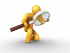 stick figure looking through a large magnifying glass