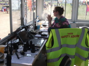 person working inside a temporary control room
